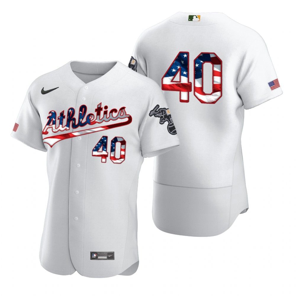 Oakland Athletics #40 Chris Bassitt Men Nike White Fluttering USA Flag Limited Edition Authentic MLB Jersey->oakland athletics->MLB Jersey